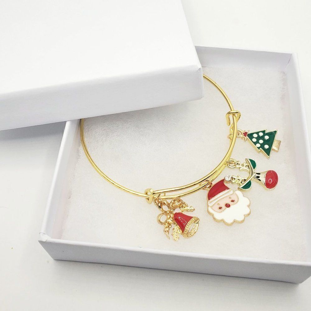 Christmas
Bells Charm Bracelet, Gold Jewelry For Women, Santa Charm